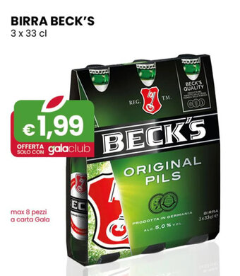 Gala Supermercati BIRRA BECK'S 3 x 33 cl offerta