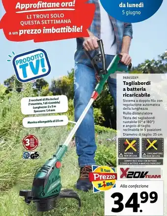 Lidl Parkside tagliabordi a batteria ricaricabile offerta