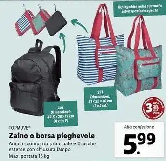 Lidl Topmove zaino o borsa pieghevole offerta
