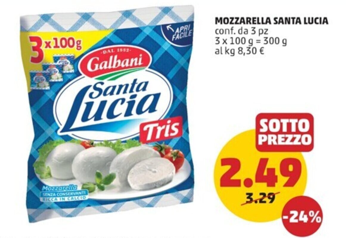 PENNY MOZZARELLA SANTA LUCIA conf. da 3 pz 3 x 100 g offerta
