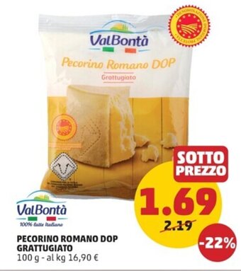 PENNY ValBontà PECORINO ROMANO DOP GRATTUGIATO 100 g offerta