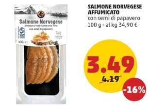 PENNY SALMONE NORVEGESE AFFUMICATO con semi di papavero 100 g offerta