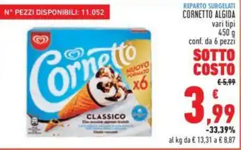 Conad REPARTO SURGELATI CORNETTO ALGIDA vari tipi 450 g conf. da 6 pezzi offerta