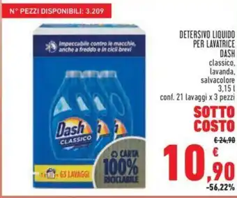 Conad DETERSIVO LIQUIDO PER LAVATRICE DASH classico, lavanda, salvacolore 3,15 l conf. 21 lavaggi x 3 pezzi offerta