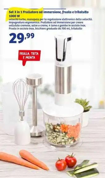 In'S Mercato Set 3 in 1 Frullatore ad immersione, frusta e tritatutto 1000 W offerta