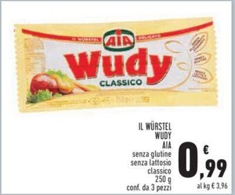 Conad IL WÜRSTEL WUDY AIA senza glutine senza lattosio classico 250 g conf. da 3 pezzi offerta