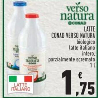 Conad LATTE CONAD VERSO NATURA biologico latte italiano intero, parzialmente scremato 1 L offerta