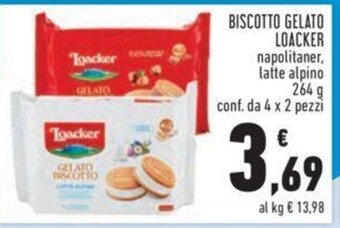 Conad BISCOTTO GELATO LOACKER napolitaner, latte alpino 264 g conf. da 4 x 2 pezzi offerta