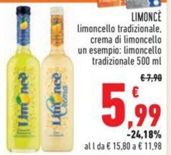 Conad LIMONCE limoncello tradizionale, crema di limoncello un esempio: limoncello tradizionale 500 ml offerta