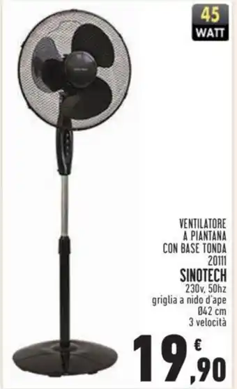 Conad VENTILATORE A PIANTANA CON BASE TONDA 20111 SINOTECH 230v, 50hz griglia a nido d'ape 042 cm 3 velocità offerta