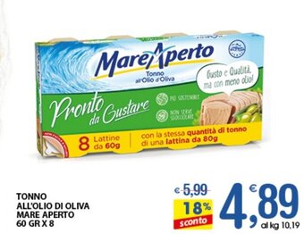 Qui Discount TONNO ALL'OLIO DI OLIVA MARE APERTO 60 GR X 8 offerta
