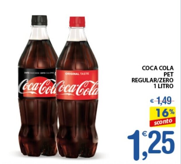 Qui Discount COCA COLA PET REGULAR/ZERO 1 LITRO offerta
