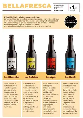 Iper La Grande Bella fresca birra artigianale gusti assortiti offerta