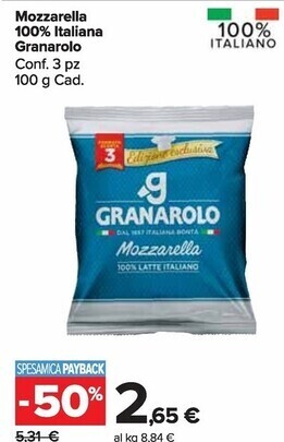 Carrefour Market Granarolo mozzarella 100% italiana offerta