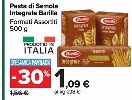 Carrefour Market Barilla pasta di semola integrale offerta