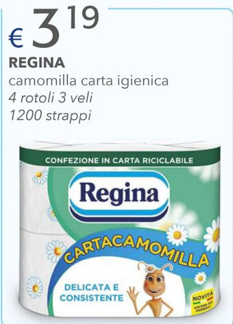 Acqua & Sapone REGINA camomilla carta igienica 4 rotoli 3 veli 1200 strappi offerta