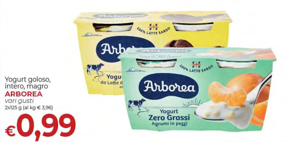 Supermercati Nonna Isa Yogurt goloso, intero, magro ARBOREA vari gusti 2x125 g offerta
