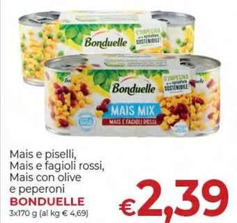 Mais e piselli, Mais e fagioli rossi, Mais con olive e peperoni BONDUELLE 3x170 g