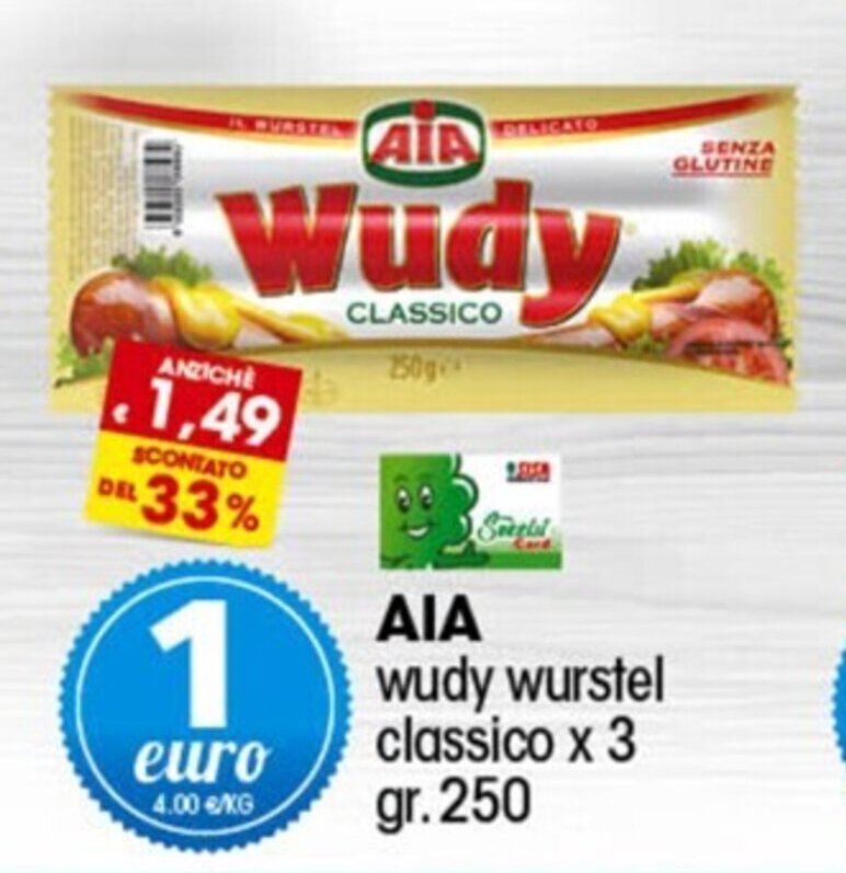 Quick Sisa AIA wudy wurstel classico x 3 gr.250 offerta