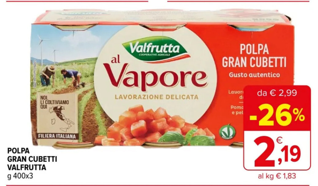 Iperal POLPA GRAN CUBETTI VALFRUTTA g 400x3 offerta