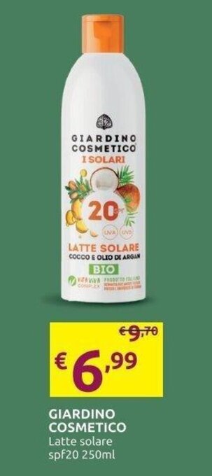 PiùMe GIARDINO COSMETICO Latte solare spf20 250ml offerta