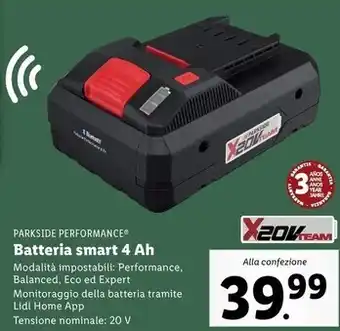 Lidl Parkside batteria smart 4 ah offerta