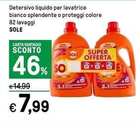 Iper La Grande Sole detersivo liquido per lavatrice bianco splendente o proteggi colore 82 lavaggi offerta