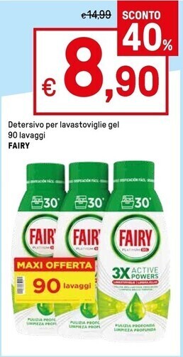 Iper La Grande Fairy detersivo per lavastoviglie gel 90 lavaggi offerta