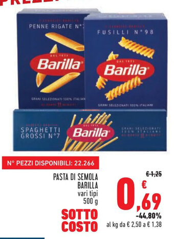 PASTA DI SEMOLA BARILLA vari tipi 500 g