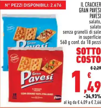 Conad Margherita IL CRACKER GRAN PAVESI salato salato, senza granelli di sale in superficie 560 g conf. da 18 pezzi offerta