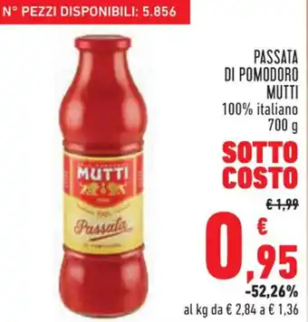 Conad Margherita PASSATA DI POMODORO MUTTI 100% italiano 700 g offerta