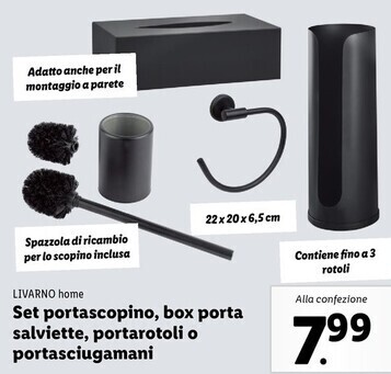 Lidl Livarno home set portascopino, box porta salviette, portarotoli o portasciugamani offerta