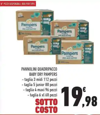 Conad PANNOLINI QUADRIPACCO BABY DRY PAMPERS - taglia 6 xl 68 pezzi offerta