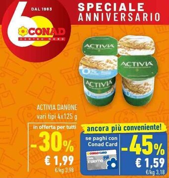 Conad ACTIVIA DANONE vari tipi 4x125 g offerta