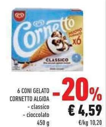 Conad 6 CONI GELATO CORNETTO ALGIDA 450 g offerta