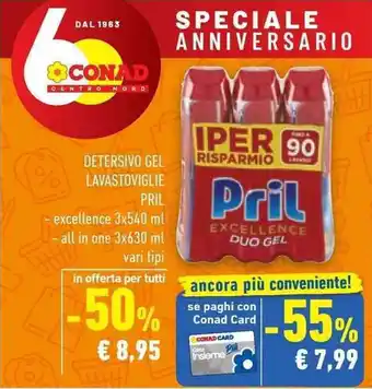 Conad DETERSIVO GEL LAVASTOVIGLIE PRIL excellence 3x540 ml offerta