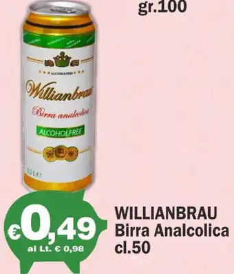 Primo Prezzo WILLIANBRAU Birra Analcolica cl.50 offerta