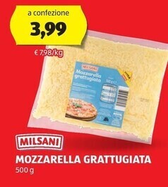 ALDI Milsani mozzarella grattugiata offerta
