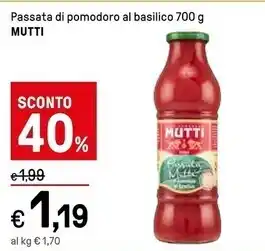 Iper La Grande Mutti passata di pomodoro al basilico offerta