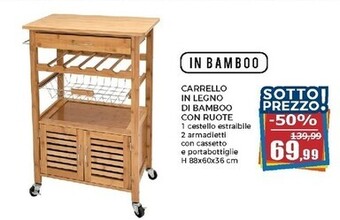 Happy Casa Carrello in legno di bamboo con ruote offerta
