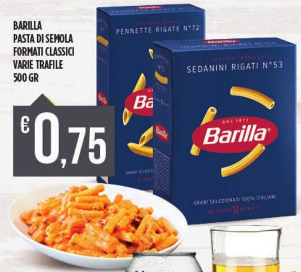 Euroesse BARILLA PASTA DI SEMOLA FORMATI CLASSICI VARIE TRAFILE 500 GR offerta