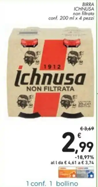 Spazio Conad Ichnusa Birra 200ml x 4 pezzi offerta