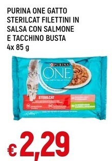 Famila Superstore Purina one gatto sterilcat filettini in salsa con salmone e tacchino busta 4x 85 g offerta