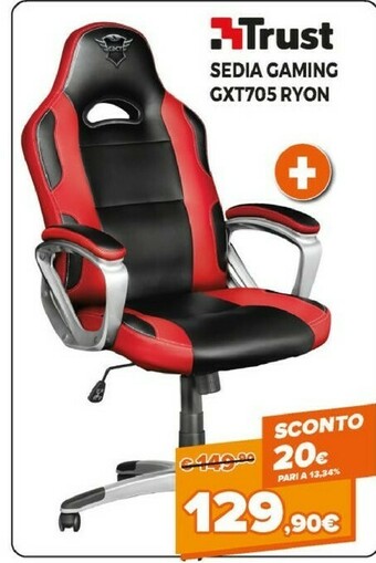 Expert Trust GXT 705 Ryon Sedia Da Gaming Per PC Nero, Rosso offerta