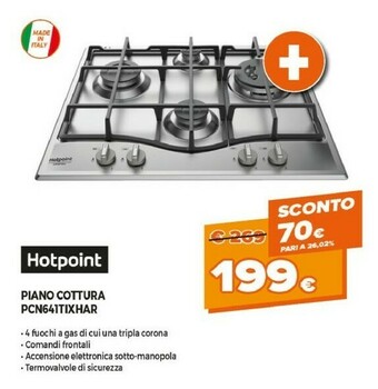 Expert Hotpoint PCN 641 T/IX/HAR Piano Cottura Acciaio Inossidabile Da Incasso 60 Cm Gas 4 Fornello(i) offerta