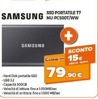 Expert Samsung SSD Portatile T7 MU-PC500T/WW offerta