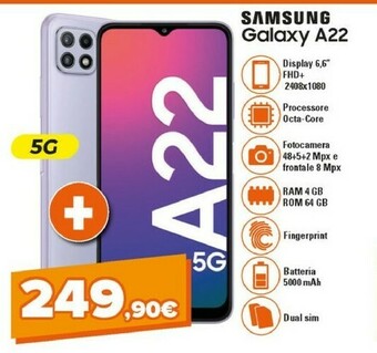 Expert Samsung Galaxy A22 5G 6.6" 64 GB Espandibile Violet offerta