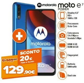 Expert Motorola Moto E7 Power 16,5 Cm (6.5") Dual SIM Ibrida Android 10.0 4G USB Tipo-C 4 GB 64 GB 5000 MAh Blu offerta