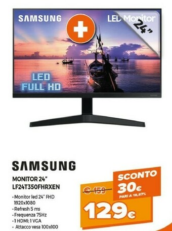 Expert Samsung LF24T350FHU 61 Cm (24") 1920 X 1080 Pixel Full HD LED Nero offerta