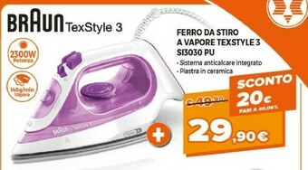 Expert Braun TexStyle 3 SI 3030 Ferro Da Stiro A Secco E A Vapore Ceramic Ultra Glide Soleplate 2300 W Rosa offerta